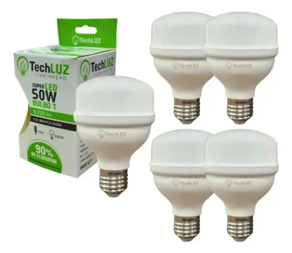 Kit 5 Lâmpadas Led Bulbo Alta Potência 50w E27 Branco Frio