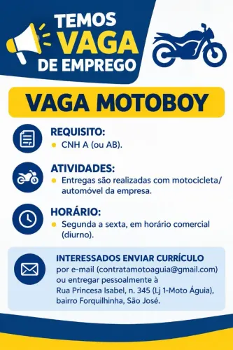 Vaga de Motoboy - carteira assinada/CLT