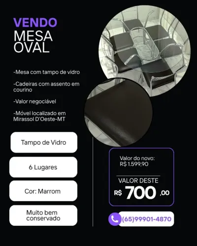 Mesa Oval com Tampo de Vidro