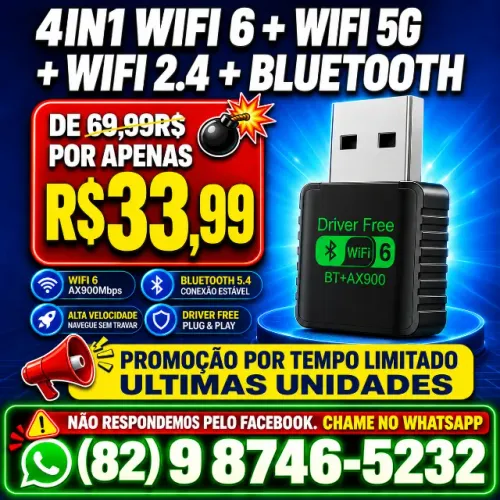 Adaptador USB Wi-Fi 6 AX900 com Bluetooth 5.4 ? Entrega Grátis