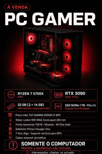 Computador RTX 3090, Ryzen 7 5700X, 32gb RAM, SSD NVMe 1TB 
