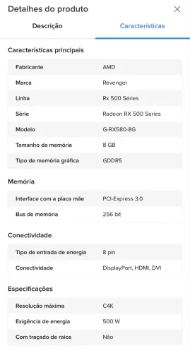 Placa de Vídeo Revenger Radeon RX 500 Séries G-RX580-8G 8GB GDDR5 2048 Núcleos