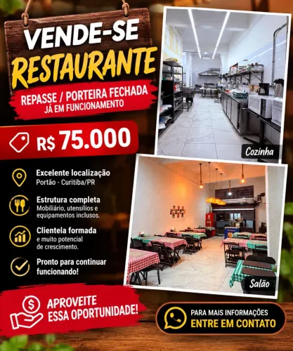 RESTAURANTE À VENDA - PORTEIRA FECHADA | PORTÃO - CURITIBA/PR