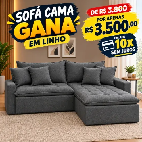 Sofá cama gana linho novo de fabrica gett moveis