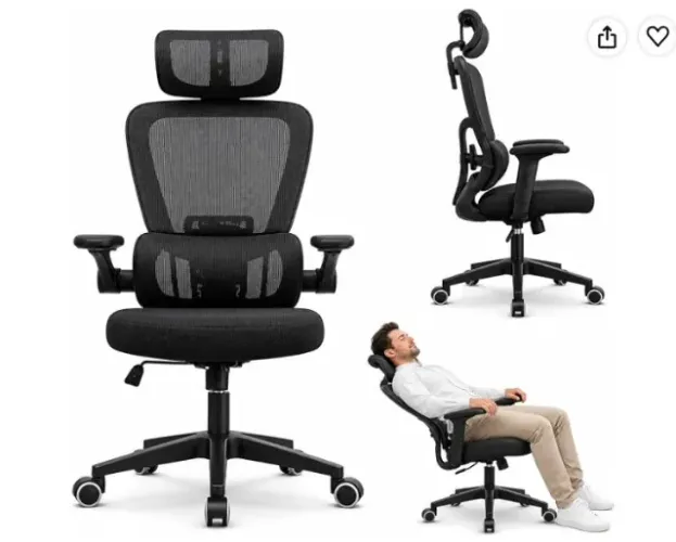 Cadeira de Escritório Presidente Ergonômica Preta Encosto Mesh Reclinável 135 Graus