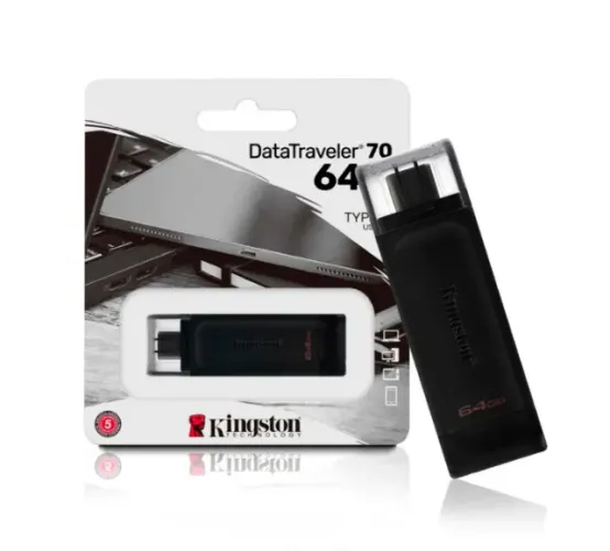 Pen Drive Kingston 64GB, USB-C 3.2, Datatraveler 70 - Dt70/64gb-Loja Fs