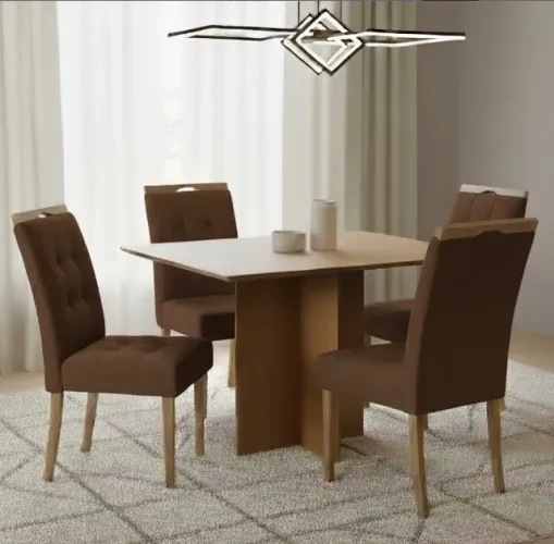 Conjunto Mesa Ônix 90 com 4 Cadeiras Estofadas