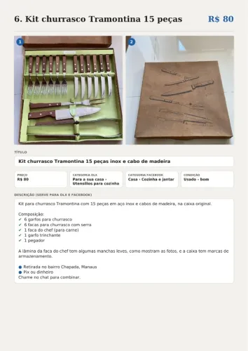 Kit churrasco Tramontina 15 peças.