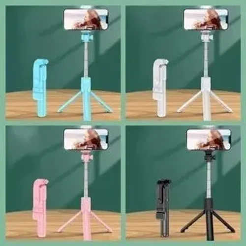 Pau de Selfie Tripé 2 em 1 com Luz LED e Controle Bluetooth para Fotos e Vídeos