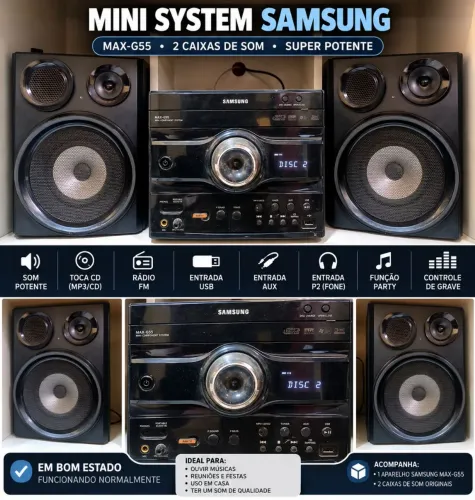 CAIXA DE SOM SAMSUNG USADA/Mini System  MAX-G55 com 2 Caixas de Som 