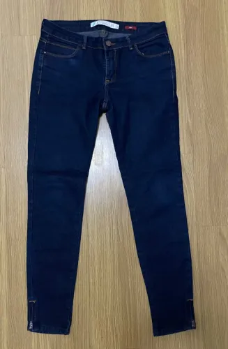 Calça Jeans Feminina Zara Skinny Azul Escura Zíper Barra 40