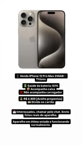 Vendo iPhone 15 Pro Max 256GB - Titânio