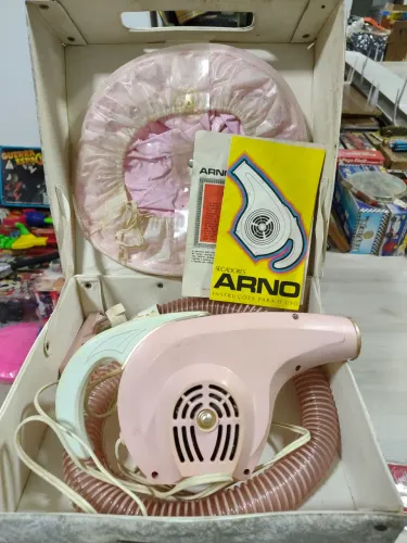 Secador de cabelo Arno antigo, completo, com maleta, manual, garantia 