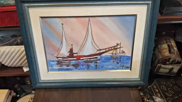 lindo quadro barco antigo com medidas de 47x36  uma peça única e charmosa