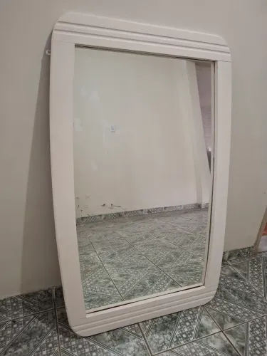 Espelho de corpo grande e pesado de parede Branco 125x80 - Aceito Cartão