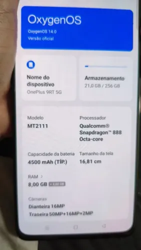 Oneplis 9RT funciona TUDO. 256GB/8 de RAM. Funciona TUDO!.