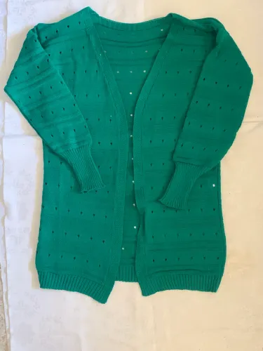 Cardigan Feminino Verde de Tricô Manga Longa - Novo