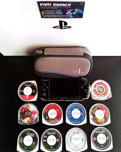 PSP C/DEFEITO + 10 JOGOS DA FOTO INCLUSO_ RETIRADA NO CENTRO DE CAXIAS _LEIA.....  !