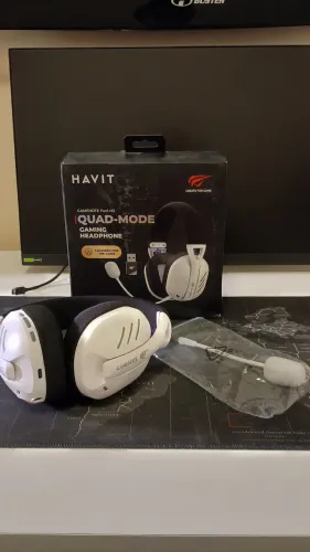 Headset Gamer sem fio HAVIT FUXI H3 Branco com microfone removível