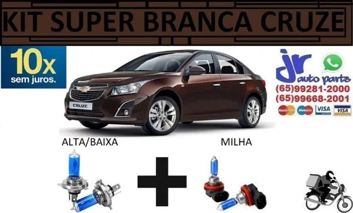 Kit de Lâmpadas Super Branca Cruze 8500K Efeito Xênon