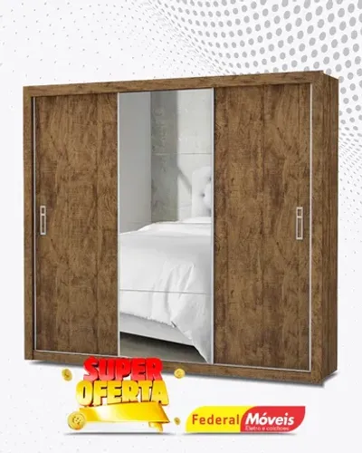Guarda Roupa c/ Espelho 3 Portas de Correr 4 Gavetas Super Lindo Fazemos Novo