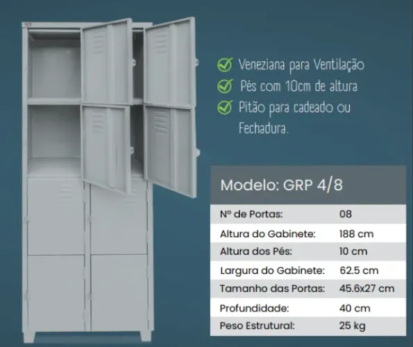 Roupeiro de Aço 08 Portas - GRP4/8