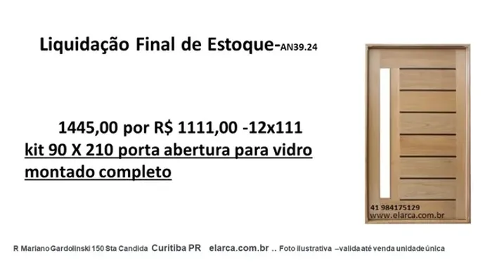 1445,00 por R$ 1111,00 -12x111 kit 90 X 210 porta abertura para vidro montado completo