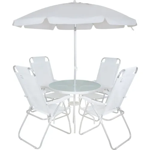 Conjunto Noronha em Aluminio 4 Cadeiras + Mesa + G-Sol Branco Bel