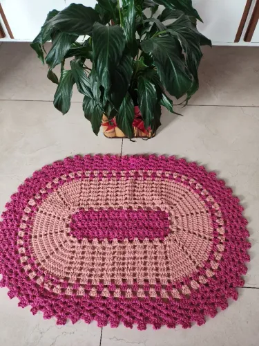 Tapete Oval Crochê Decoração de Ambiente 