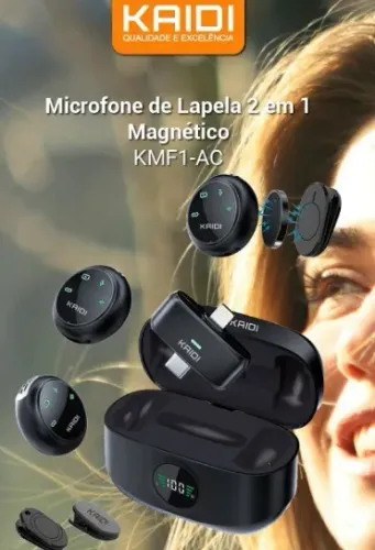 Microfone Lapela TipoC IOS duplo wireless Kaidi KMF1-AC