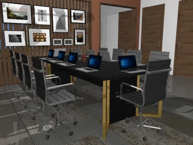 Mesa De Reunião Corporativa: Trapeze Negretta Gold. L270cm x P140cm x A74cm