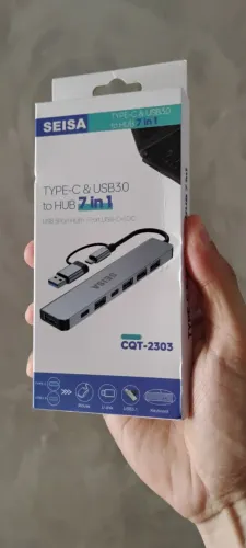 HUB USB 7 em 1 - USB 3.0/Tipo C - Em Alumínio - SEISA - Novo