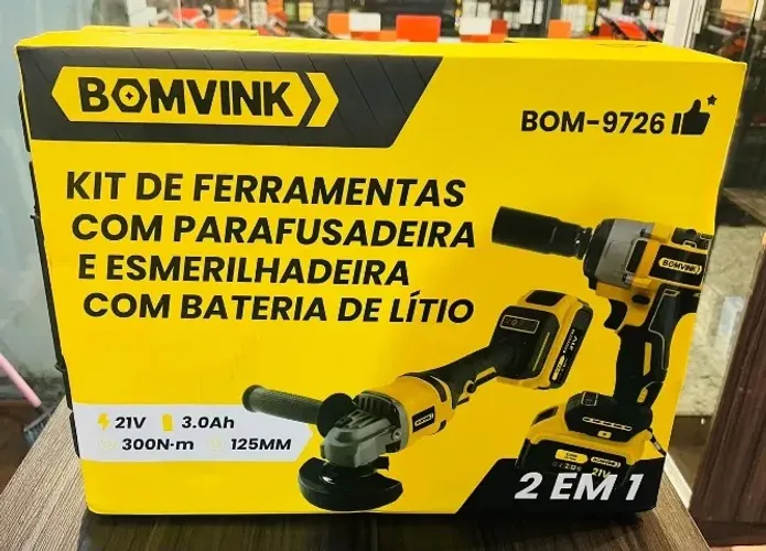 Kit Parafusadeira + Esmerilhadeira 21V com Bateria de Lítio BOM-9726