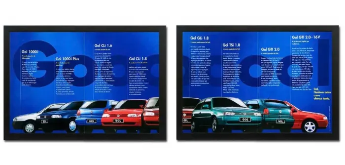 VW Gol GTI, TSI, GLI, CLI 1996 - Kit de 2 quadros decorativos com propaganda de revista