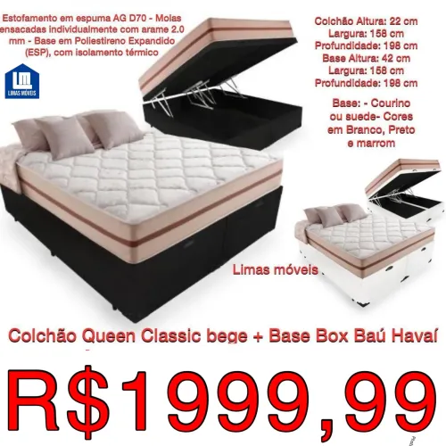 Cama Queen Classic Bege + Base Box Baú Havaí