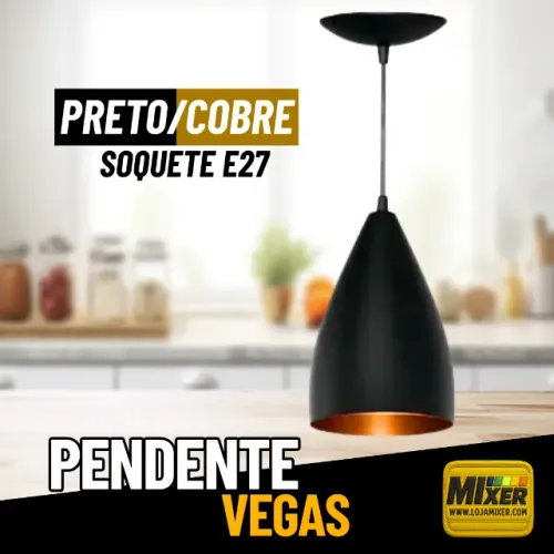 Pendente Luminária de Teto Vegas Bala Preto com Cobre para Sala Cozinha Luxo _ CS221