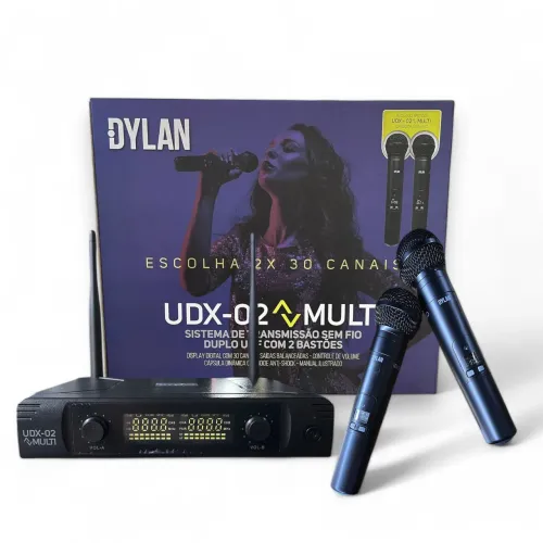 Microfone Sem Fio Dylan UDX-02 Multi com 2 Bastões