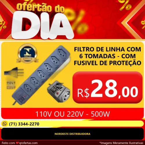 FILTRO DE LINHA COM 6 TOMADAS - BIVOLT - COM FUSIVEL DE PROTEÇÃO - 500W - COM FUSIVÉL