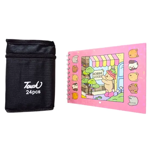 Kit livro Bobbie Goods Rosa + 24 canetinhas para colorir