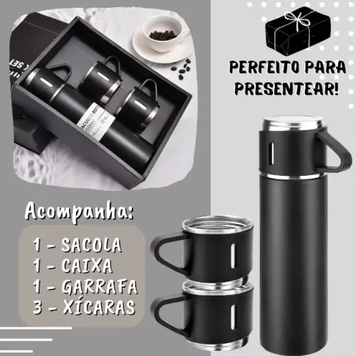 Kit garrafas térmicas, com 3 canecas / xícaras (Novos, nas embalagens)