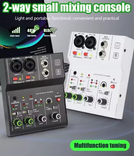Mesa de Som Mixer 2 Canais Interface de Áudio Bluetooth Melhor que Tey Q12