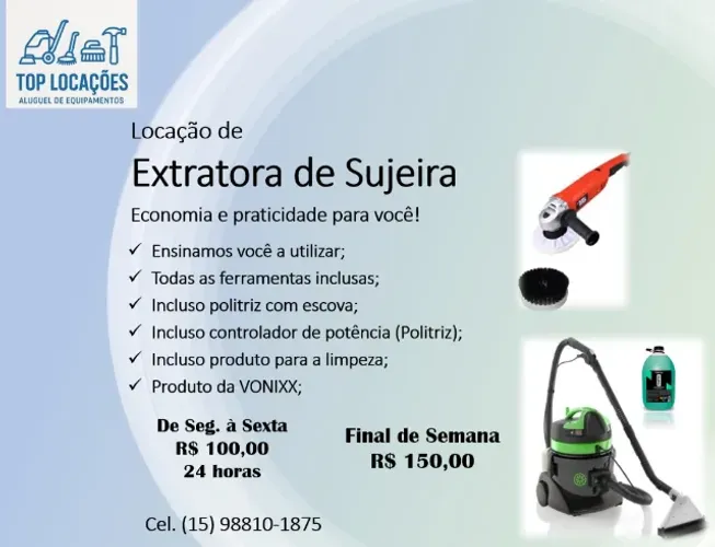 Aluguel de equipamentos para limpeza de estofados.
