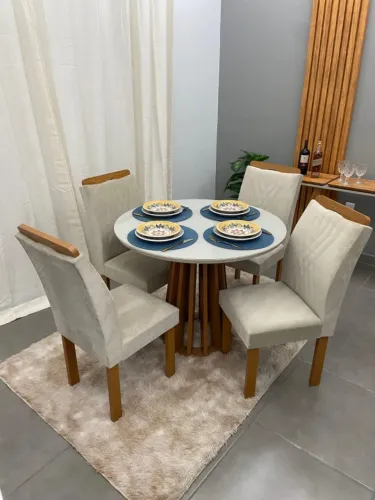 Mesa de Jantar Berlim 1.00×1.00 Redonda Com 4 Cadeiras- Entrega Rápida