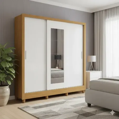 Guarda roupa clarice com portas de correr e espelho