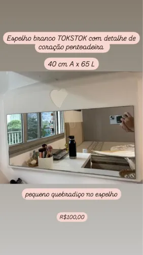 Espelho Branco Tokstok com Detalhe de Coração