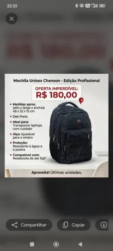 Mochila para notebook preta 30lts