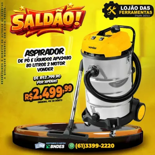 Aspirador de Pó e Líquidos APV2480 80 Litros 2 Motor 6864123020 Vonder