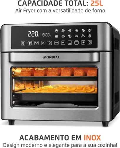 Air Fryer Forno Mondial 25L Digital 2000W 110V Oven Nova Lacrada com Nota