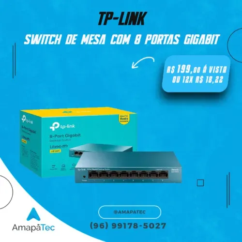 Switch TP-Link LS1008G 10/100/1000Mbps Com 8 Portas