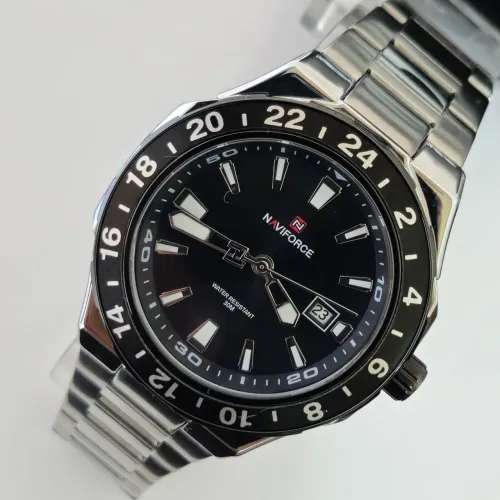 Relógio Naviforce NF9249 3ATM - À Prova D?Água Militar Preto Aço Inoxidável Prateado